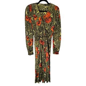 Dark Floral Velvet Long Sleeve Midi Dress Women’s Size 8